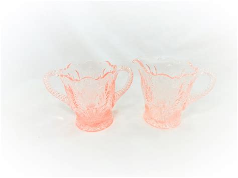 Creamer Sugar Bowl Inverted Thistle Mosser Usa Rose Pink Glass Etsy