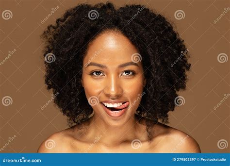 Playful Naked Black Lady Posing On Brown Background Closeup Stock Image Image Of Aging