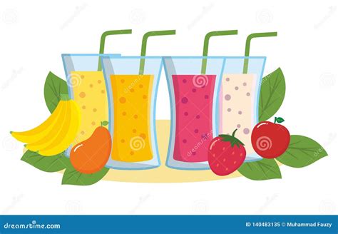 Colorful Juice And Fruit Vector Isolated On White Stock Vector