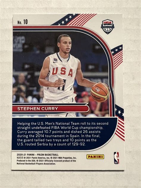 Panini Prizm Stephen Curry Usa Basketball Insert Warriors