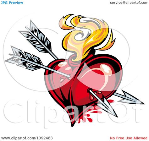 Clipart Two Cupid Arrows Piercing A Fiery Heart - Royalty Free Vector ...