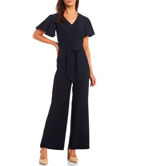 Preston And York Kayla V Neck Short Sleeve Tie Belt Jumpsuit Dillards