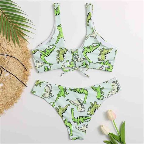 2021 Sexy Dinosaurs Print Bikini Swimwear Women Summer Lace Up Push Up