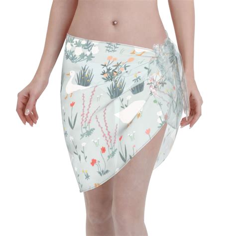 Adobk Goose And Doodle Flowers Swimsuit Coverups For Women Beach Bikini Short Skirt For Swimwear