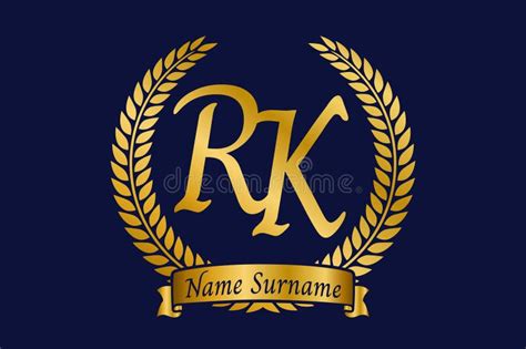 Initial Letter R And K Rk Monogram Logo Design With Laurel Wreath Luxury Golden Calligraphy