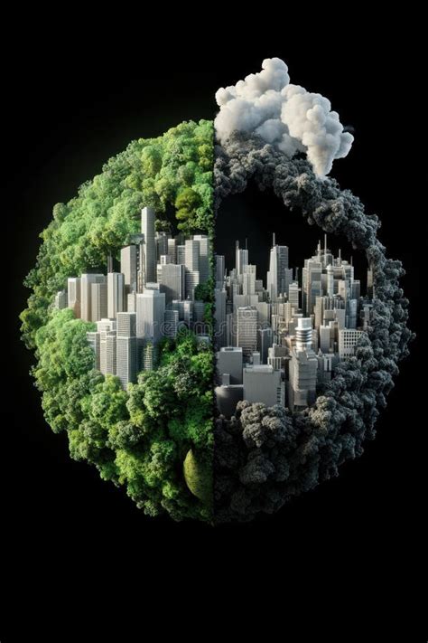 contrast  nature  urbanization green cities  urban smog stock