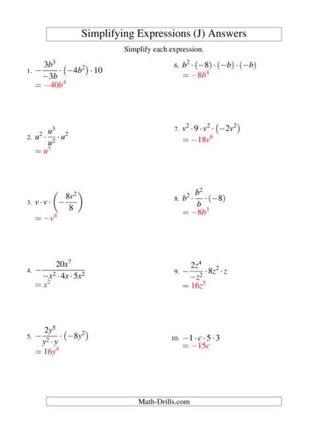 Simplifying Algebraic Expressions With One Variable And Four Terms Multiplication And Division J