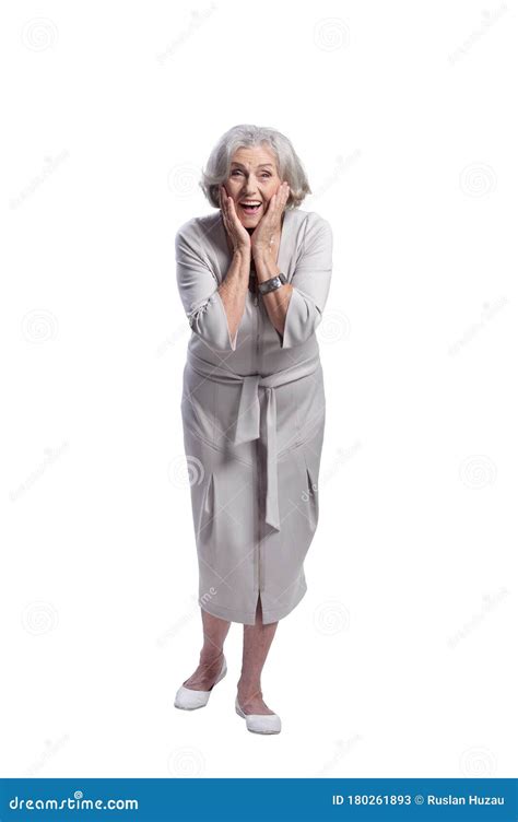 Mulher Idosa Feliz Usando Vestido Leve Isolada Imagem De Stock Imagem