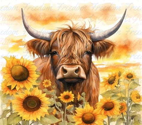 Sunflower Highland Cow (Sublimation) – Freedom Glitter