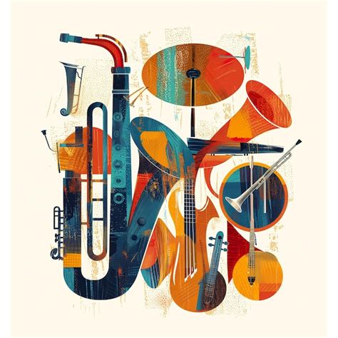 Instrumentos Musicales En Estilo Abstracto Con Notas Musicales Foto