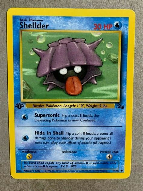 Mint Shellder 5462 1st Edition Fossil Set Common Pokemon Card Values