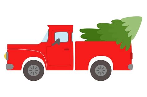 Camion Rouge Avec Sapin De Noël Vecteur Premium