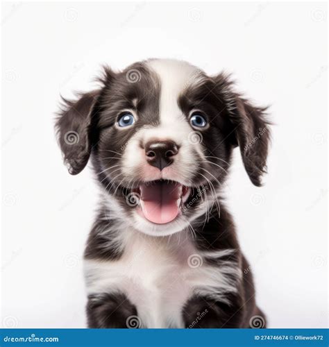 Puppy Dog On A White Background. A Cute Baby Dog With Blue Eyes On A ...