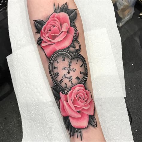 Pocket Watch And Rose Tattoo