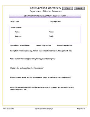 Fillable Online Ecu Organizational Development Request Form Fax Email