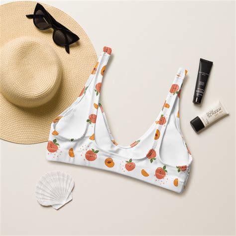 Peach Print Bikini Top Recyled Padded Bikini Peaches Cute Bikini Top