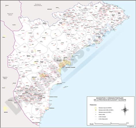 Alicante Mapa Provincial Con Municipios Y Códigos Postales