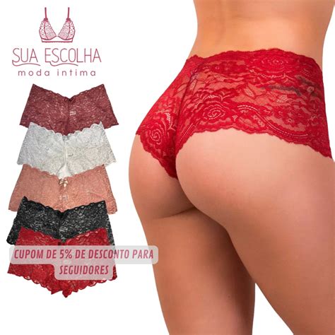 Kit Com 5 Calcinhas Shortinho De Renda Luxo Calcinha De Renda