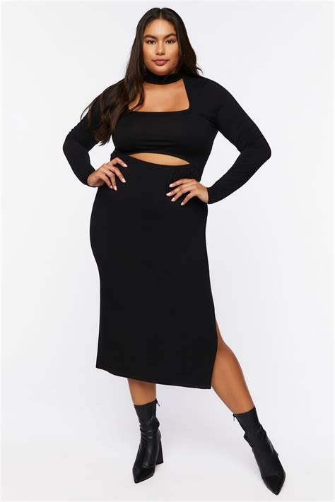 Plus Size Mock Neck Cutout Midi Dress