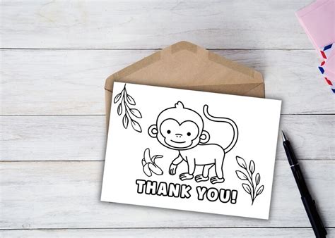 Printable Thank You Coloring Card Kids Thank You Note Monkey