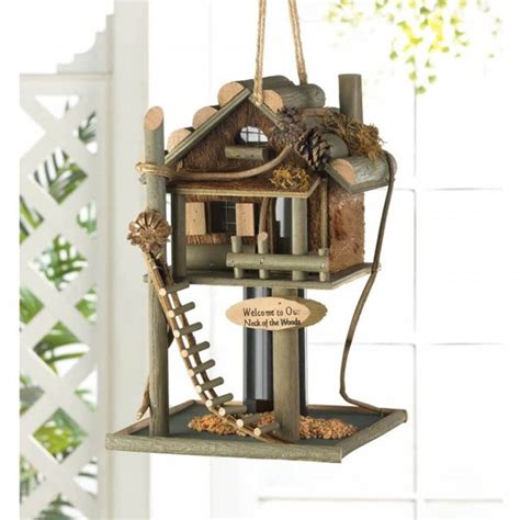 Home Decorative Outdoor Log Cabin Treehouse Bird Feeder - Walmart.com