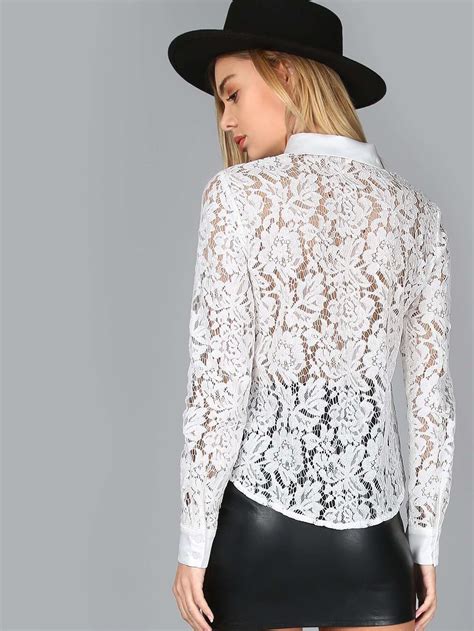 Hollow Out Lace Shirt SheIn Sheinside