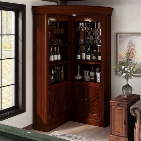 Solid Wood Corner Liquor Display Cabinet With Wine Storage Ph