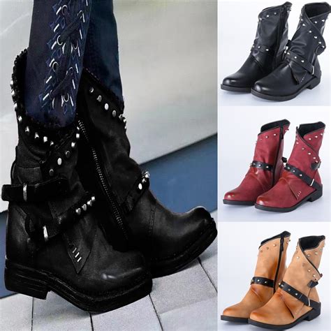 Botas De Estilo Punk Para Mujer Botines De Combate Para Motocicleta