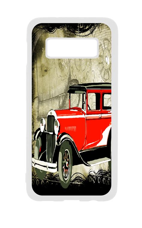 Vintage Style Red Car Automobile Design White Rubber Case Cover for The