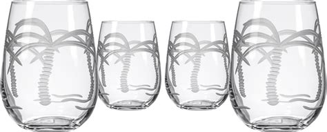 Rolf Glass Palm Tree Stemless Wine Glass 17 Ounce Set Of 4