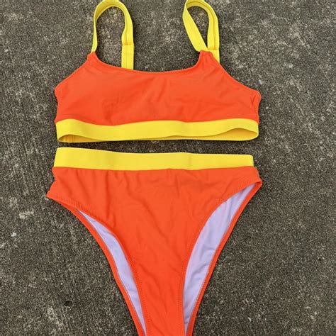 Orange And Yellow Bikini Set Size Medium Depop
