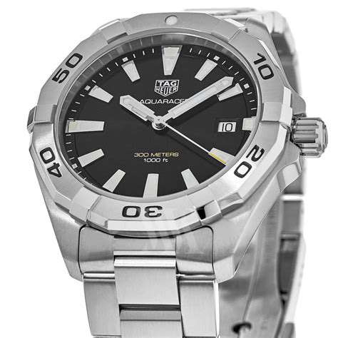 Tag Heuer Aquaracer Black Dial Silver Steel Strap Watch For Men