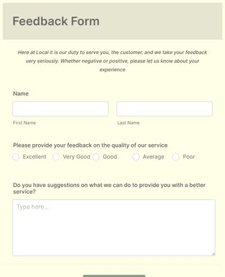 service quality feedback form template jotform