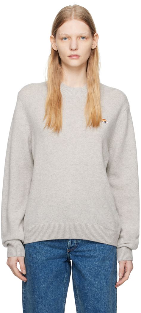 Maison Kitsun Gray Baby Fox Sweater Ssense Canada