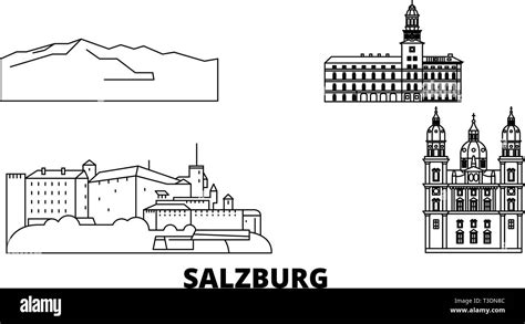 Austria Salzburg Line Travel Skyline Set Austria Salzburg Outline