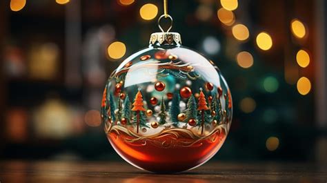 Blue And Gold Christmas Ornament On Table Premium Ai Generated Image