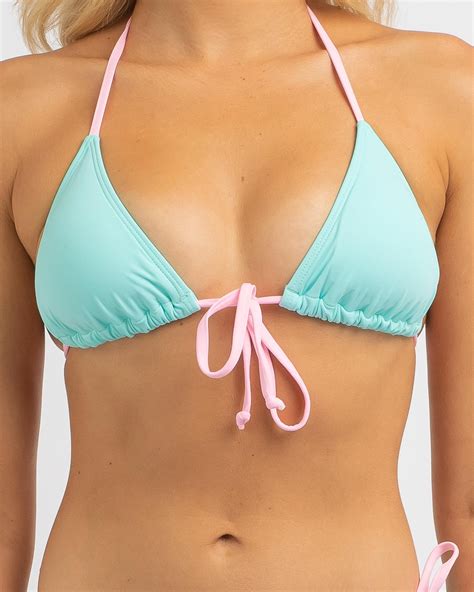 Shop Topanga Splice Sliding Triangle Bikini Top In Mint Pink Fast