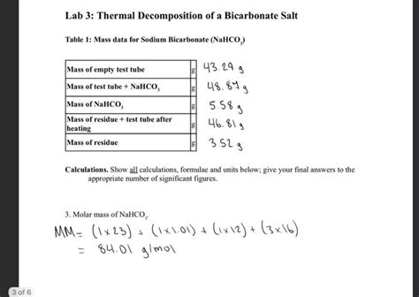 Solved Lab 3 Thermal Decomposition Of A Bicarbonate Salt