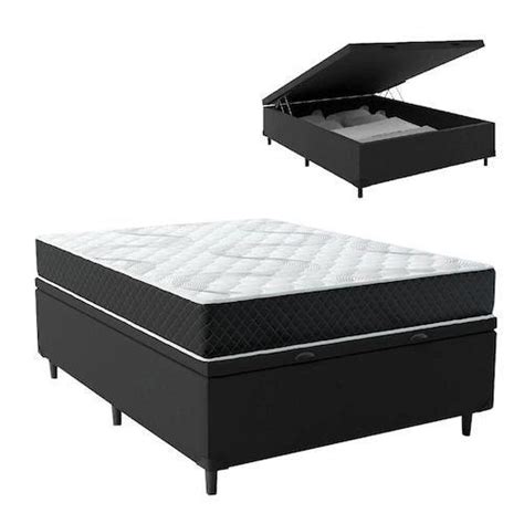 Cama Box Ba Casal Preto Colch O De Espuma Semi Ortop Dica Extra Firme