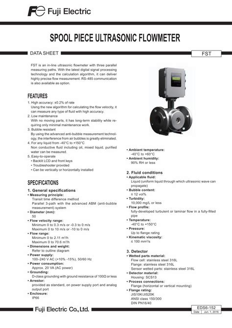 Pdf Spool Piece Ultrasonic Flowmeter Istec Sheet Fst Spool Piece Ultrasonic Flowmeter Eds6