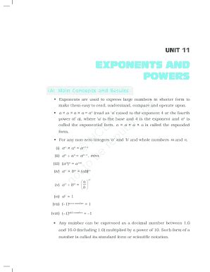 Fillable Online Ncert Nic Unit 11 Exponents And Powers Pmd Ncert