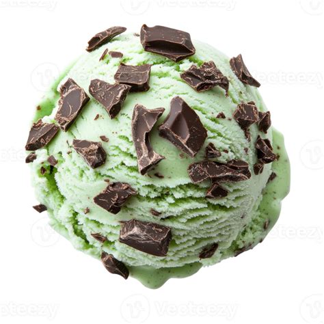 mint chocolate chip ice cream scoop  transparent background  png