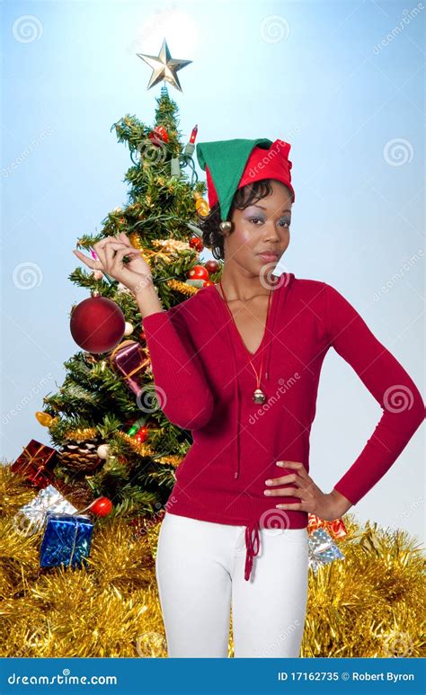 Black Woman Holding A Christmas Ornament Stock Image Image Of Cute