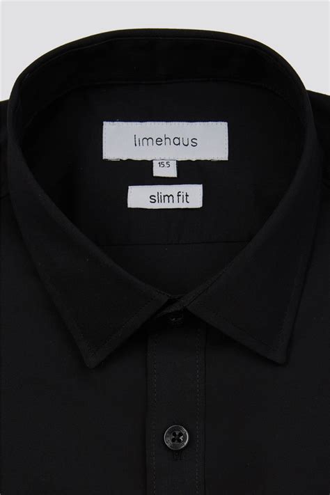 Limehaus Slim Fit Single Cuff Forward Point Collar Black Stretch Shirt