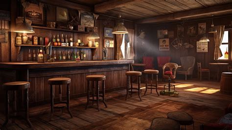 Beautiful Interior Scene In A Small Bar Background Old Western Saloon