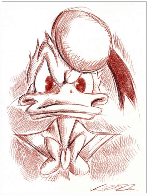 Donald Duck 24 X 32 Cm Original Rötelzeichnung Auf Zeichenkarton