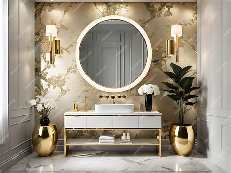 A chic and glamorous powder room design with a statement wallpaper