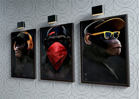 Quadro Decorativo Gangue De Macacos Cego Surdo Mudo Moldura