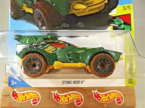 2018 Hot Wheels 210 Dino Riders 3 5 STING ROD Ll Green W Brown Wheels Gray Rim Contemporary