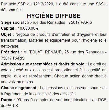 Modèles d annonces légales de création d une SASU Legalin fr